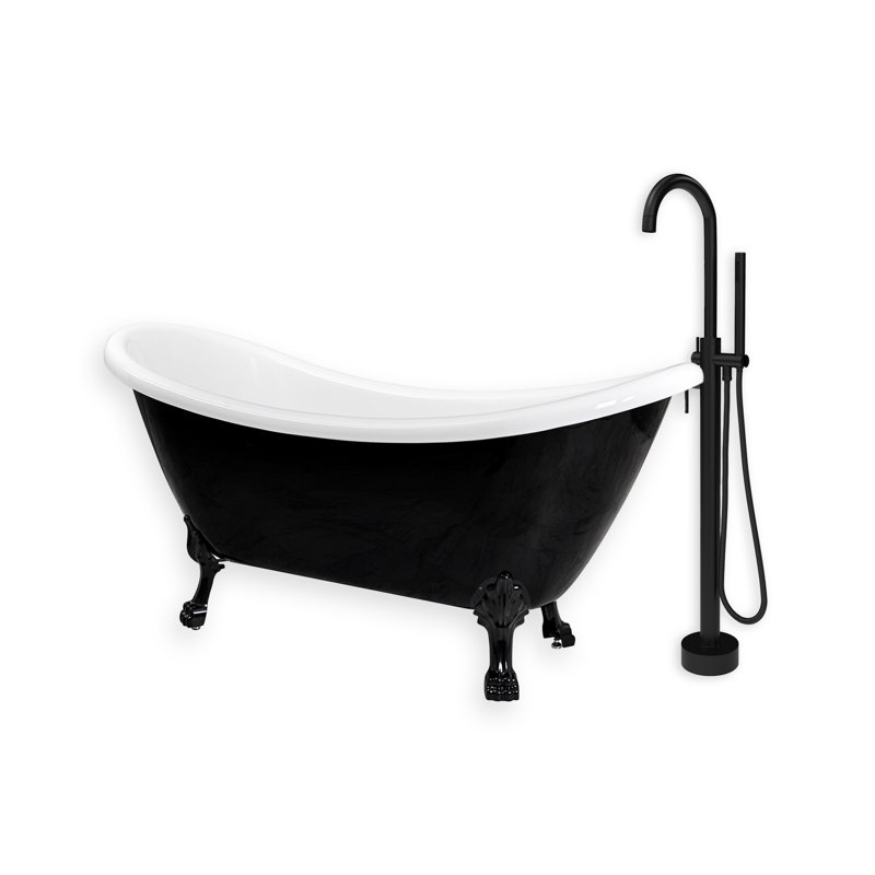 Daphne 59" X 30" Black Freestanding Soaking Acrylic Bathtub with Faucet, Black