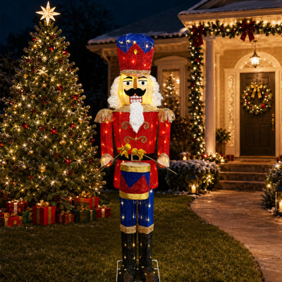 5 pi Décoration de Noël pour l'extérieur Casse-noisette avec tambour Décoration de jardin de Noël avec lumières DEL blanc chaud