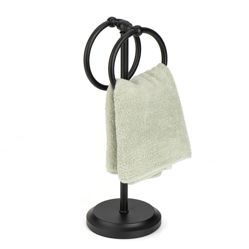 Porte-serviettes noir mat à double anneau avec base lourde, Noir mat