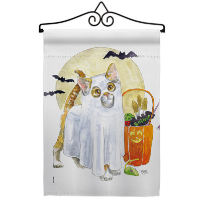 Polyester à 2 faces 19 x 13 po ghost cat ensemble de drapeaux