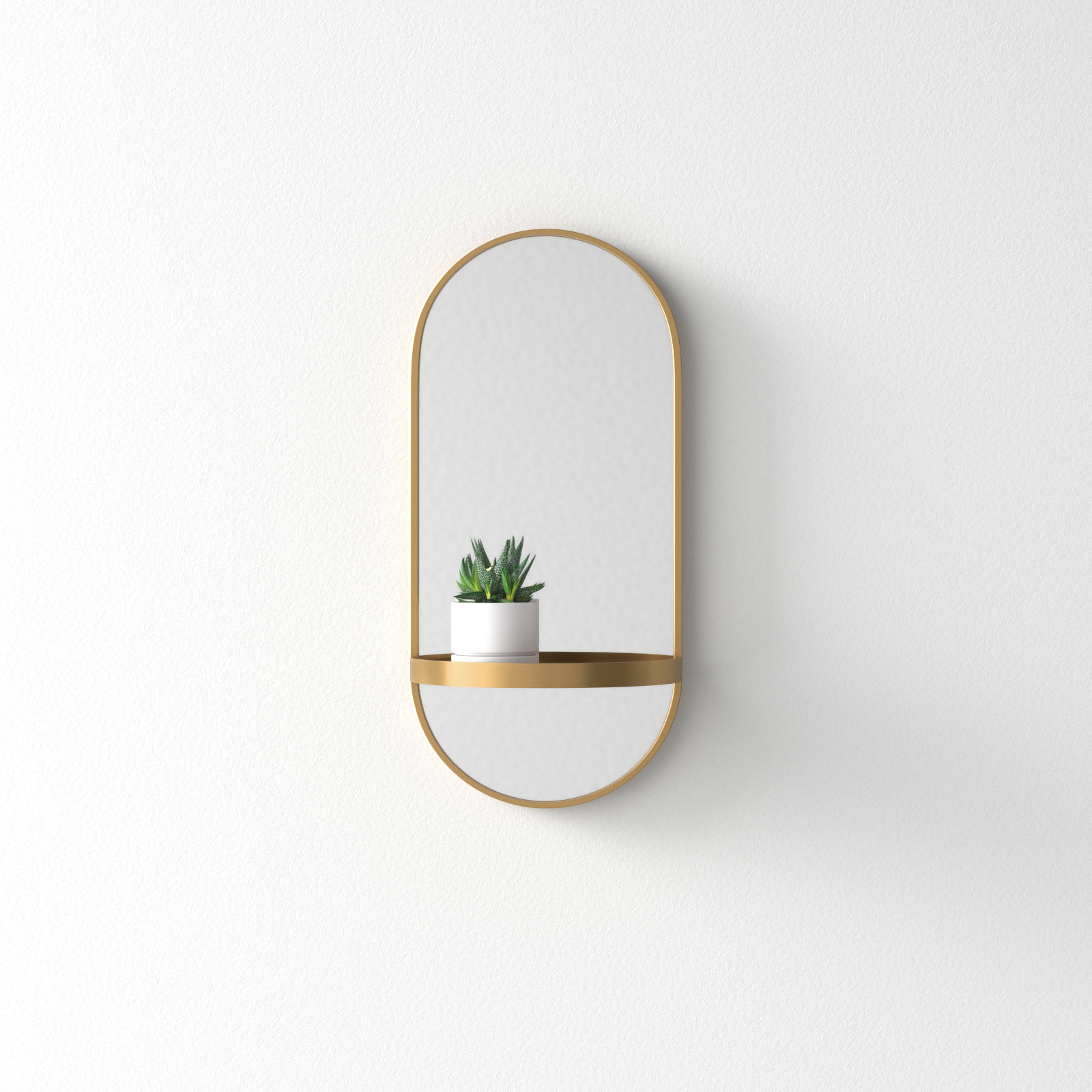 Lumi Metal Flat Mirror with Shelves, Gold, 24.2" H x 11.25" W