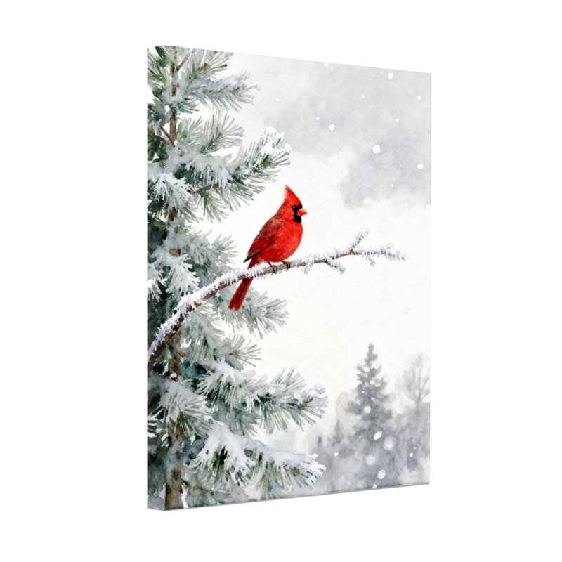 Cardinal rouge de Noël perché sur une branche de pin enneigé, ensemble de 3 impressions sur toile, H 18 po x l 12 po