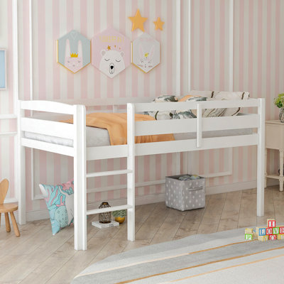 Twin Wood Loft Bed Low Loft Beds With Ladder,Twin,White(OLD SKU :WF286816AAK)
