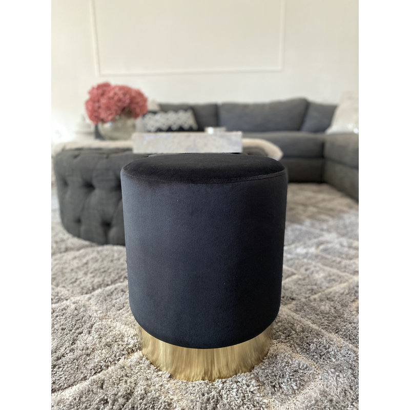 Alanni 14'' Wide Velvet Round Standard Ottoman, Black Velvet