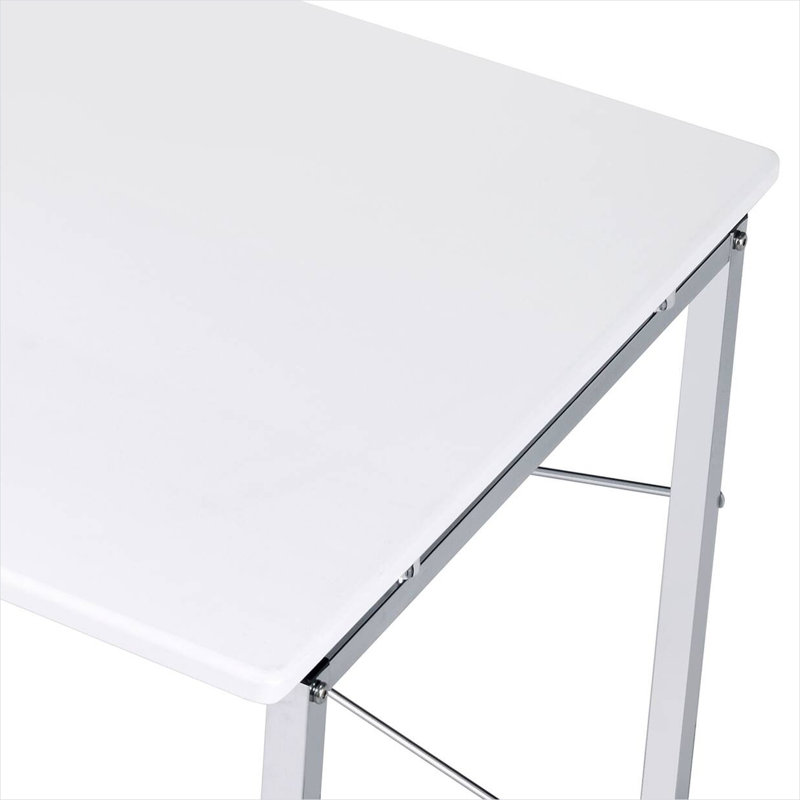 Bureau d'écriture pour bureau personnel, blanc pur et chrome, rectangle 47,5 po avec tablettes