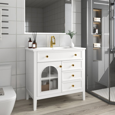 Meuble-lavabo de salle de bain 35,6 po Mid-Century