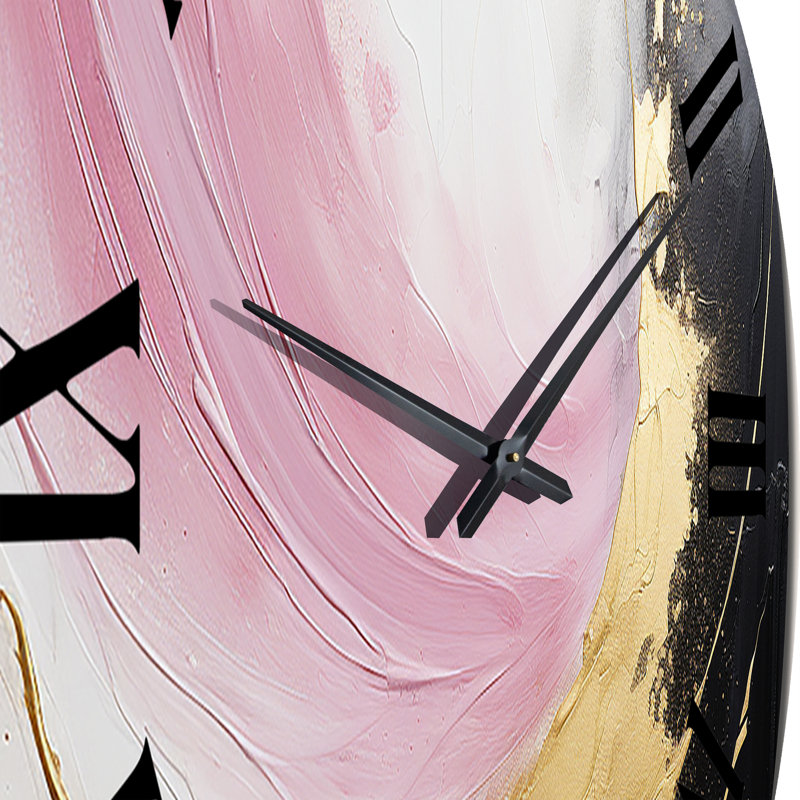 Horloge murale abstraite vague dorée rose et noire III, Moyenne
