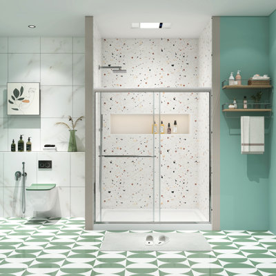 56 - 60" X 70" Bypass Shower Door, 1/4" Tempered Glass, Sliding Door With Nano Explode Film And Construction 70", Polished Finish, Superior Leakage Ability