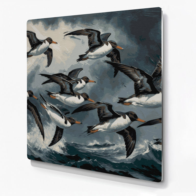 «Birds Common Murre», art mural en métal noir, H 16 po x l 16 po