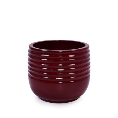 3 Pieces Bean Paste Red Ceramic Planter, Ideal For Small Greenery, Indoor And Outdoor Use, Glossy Finish, Built-In Drainage, 14.74" X 12.07", 42.71 Lbs Flowerpot In Red, Flowers, Herbs, With Drainage