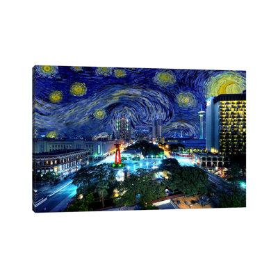«San Antonio, Texas Starry Night Skyline», reproduction d'art sur toile tendue