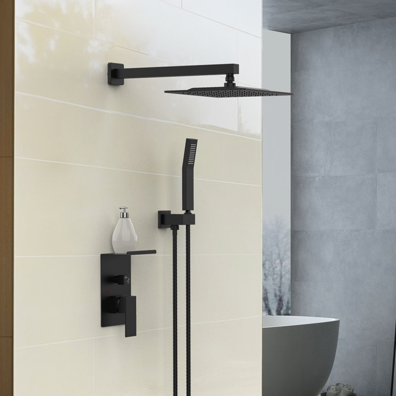 Système de douche carrée à pluie de 10 pouces avec douche à main Topcraft, Noir mat