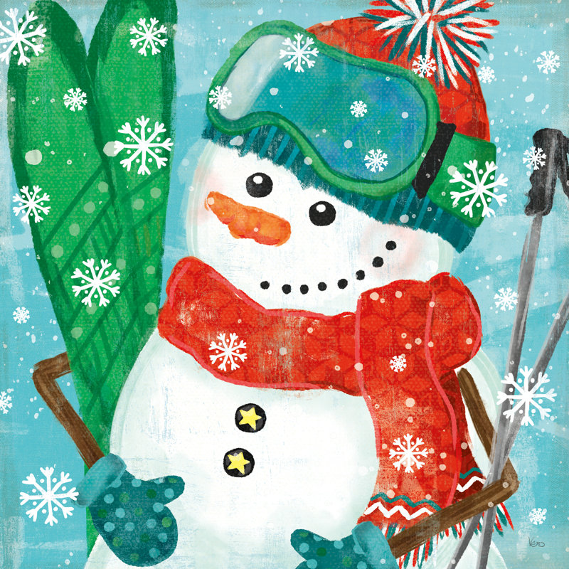 Snowy Fun V by Veronique Charron - Wrapped Canvas Print, 20" H x 20" W, Yes, Gold Single Picture Framed