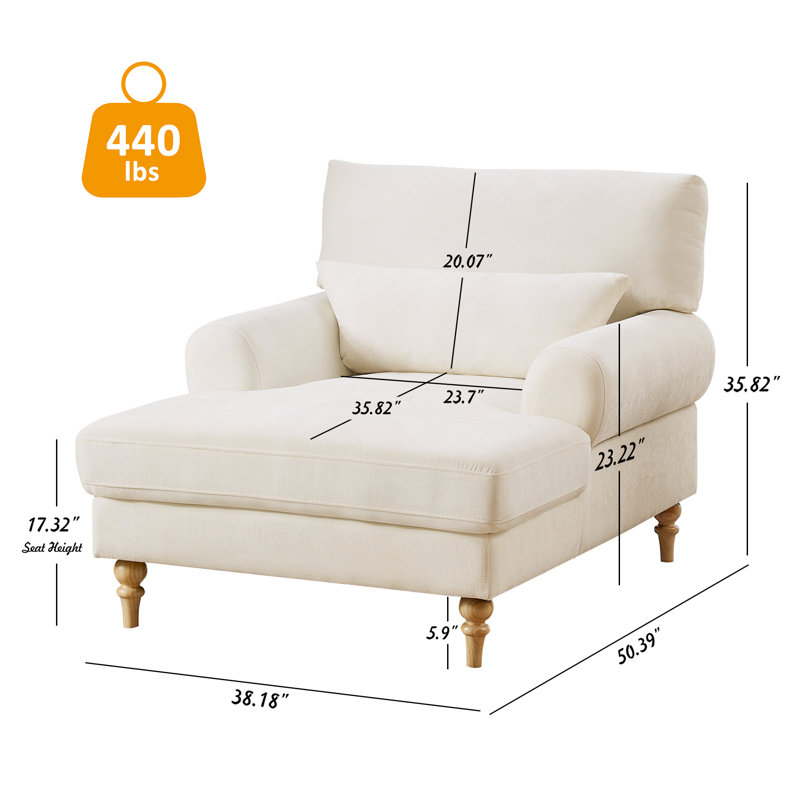 Davene Upholstered Chaise Lounge with Adjustable Backrest, Light Brown, White Polyester Blend