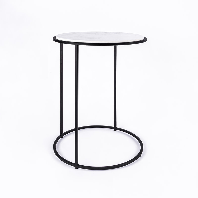 Nikelle Marble Top End Table, White, Black