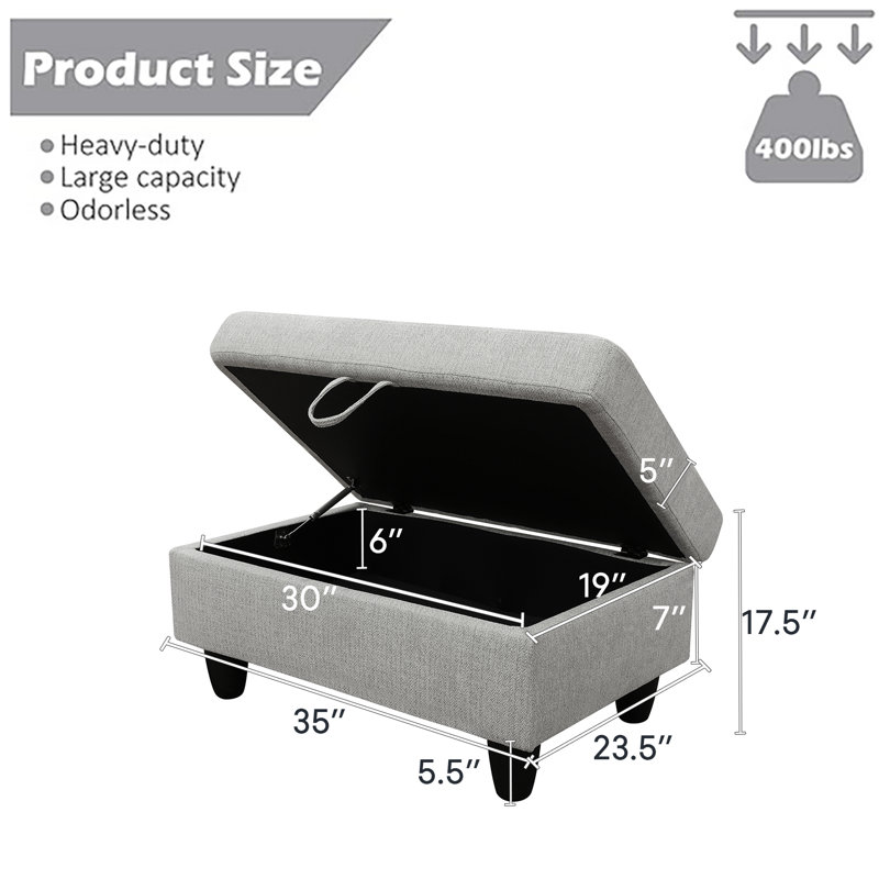 Faux Leather Upholstered Storage Bench, White Gray