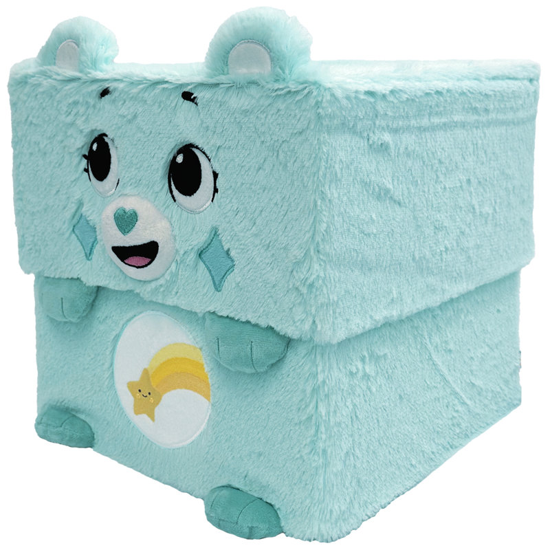 Care Bears: boîte de rangement de 12 po - ourson - bac à thème de caractère vert, contenant de rangement en tissu, couvercle supérieur ouvert, porte-jouets, livres et plus, sous licence