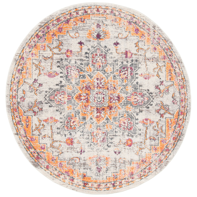 Brieta Machine Woven Beige/Orange Indoor Rug, Round 152 cm