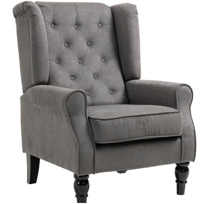 Modern accent Chair , Button-Tufted with Round Armrests and Wood Legs, Dark Gray