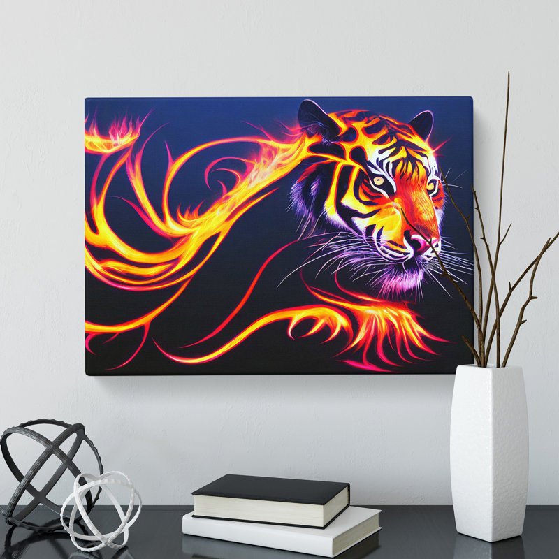 Tiger In Flames Abstract - Wrapped Canvas, 40cm H x 60cm W x 3cm D