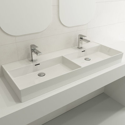 BOCCHI Milano 18.5 " Fireclay Rectangular Bathroom Sink and Overflow Hole