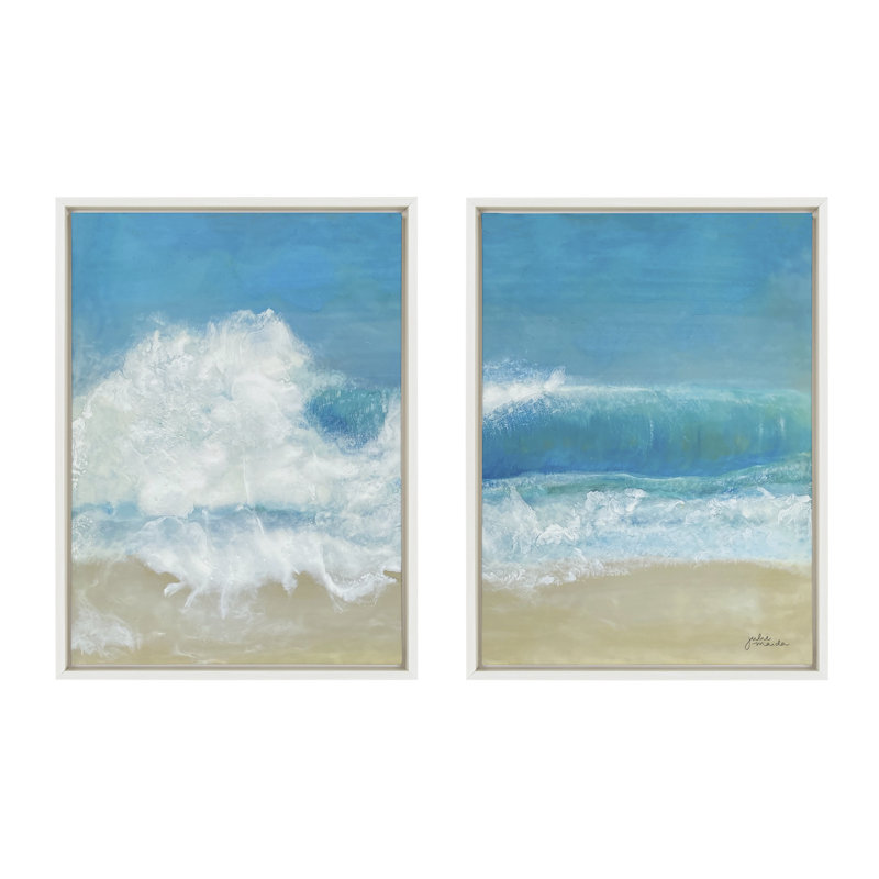 Beach Day Left and Right by Julie Maida Framed Canvas Wall Art Set