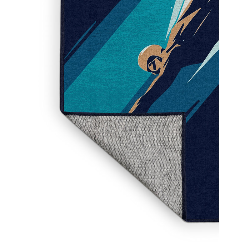 Tapis bleu noué à la machine Freestyle, 8 x 12