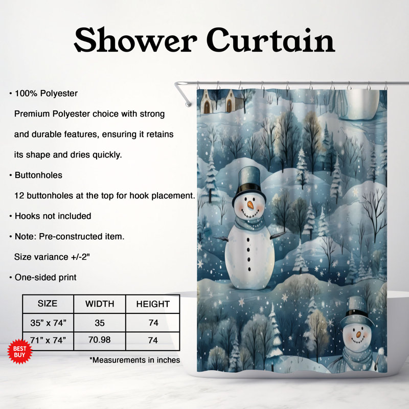 Rideau de douche Glacial Snowman - Premium, H 74 po x l 71 po