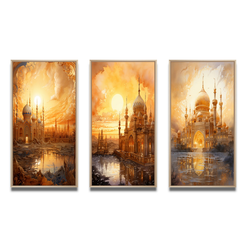 "Illumin Art Divine" - 3 pièces sur toile, Encadré naturel, H 28 po x l 36 po