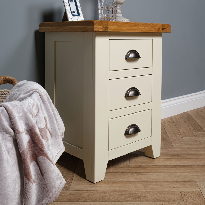 Parlier Solid Wood Bedside Table, Cream/Brown