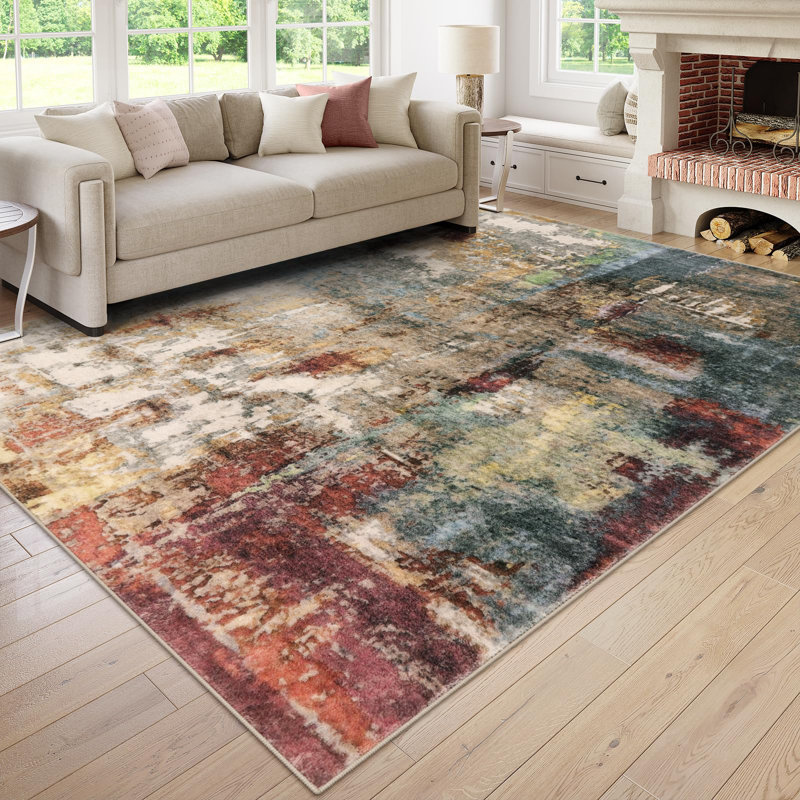 Kayo Modern Abstract Washable Area Rugs for Bedroom Soft Large Accent Carpet for Living Room Home Decor, Rectangle 8' x 10'