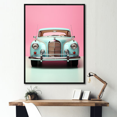 Popart rose et bleu des années 1950 «Car I», reproduction d'art sur toile rétro