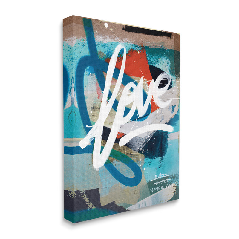 Motif graffiti textuel bleu urbain moderne, Toile tendue, H 20 po x l 16 po