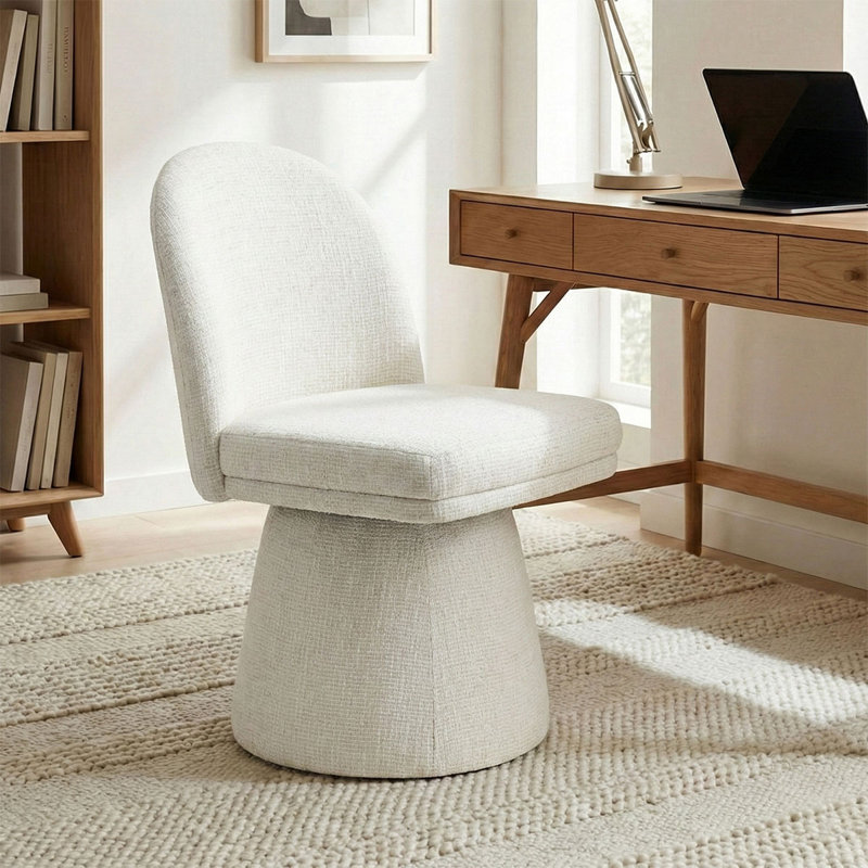 Chaise de bureau rembourrée et pivotante en tissu, Beige