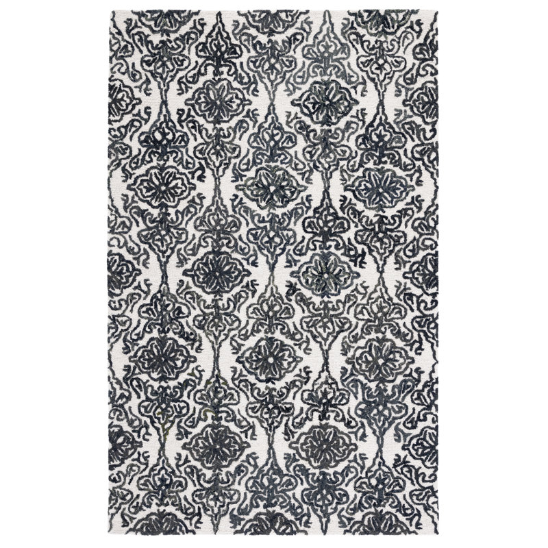 Tapis damassé en laine Anjalina, Rectangle de 5 pi x 8 pi