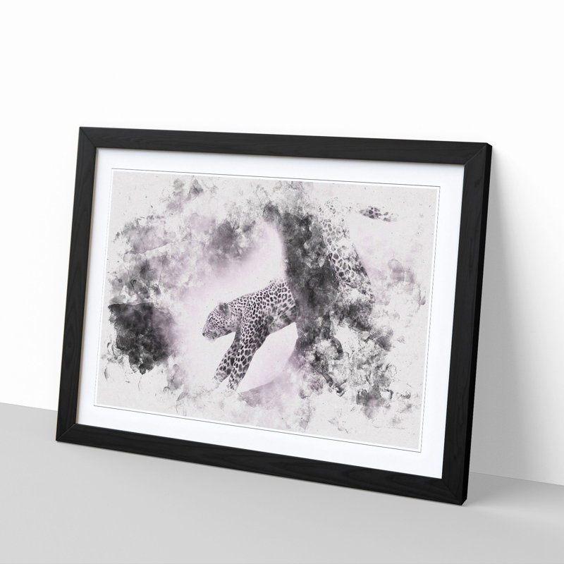 Leopard Climbing from a Tree - Picture Frame Painting Print, 24cm H x 33cm W x 2cm D, Black Framed