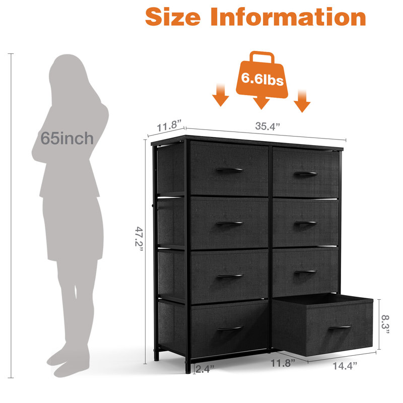 Yeniel 8 Drawer Storage Drawer, Black