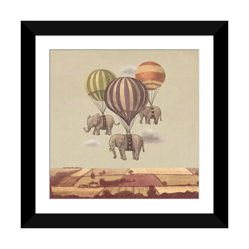 « flight of the éléphants » sur toile, H 16 po x l 16 po x P 1 po, Papier d'art encadré noir, Blanc