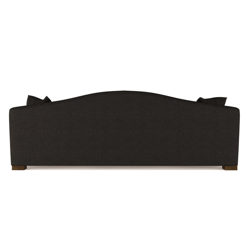 Horatio Camelback Taper Curved-Arm Sofa, Plush Velvet Chocolate, 33" H x 108" W x 36" D, Weathered
