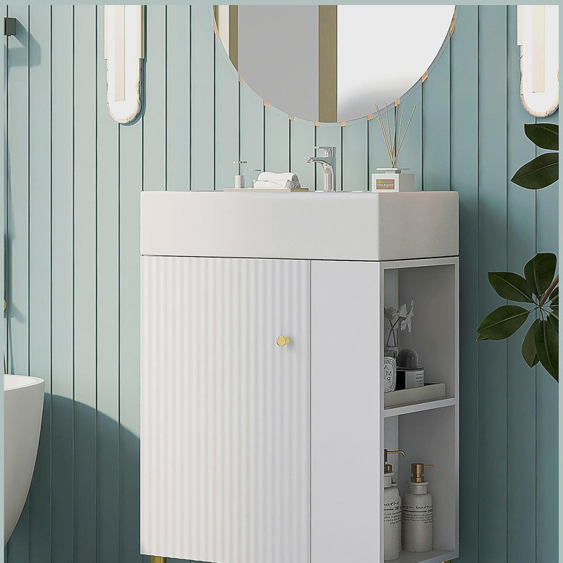 Meuble-lavabo avec porte en céramique 21,6 po, Blanc