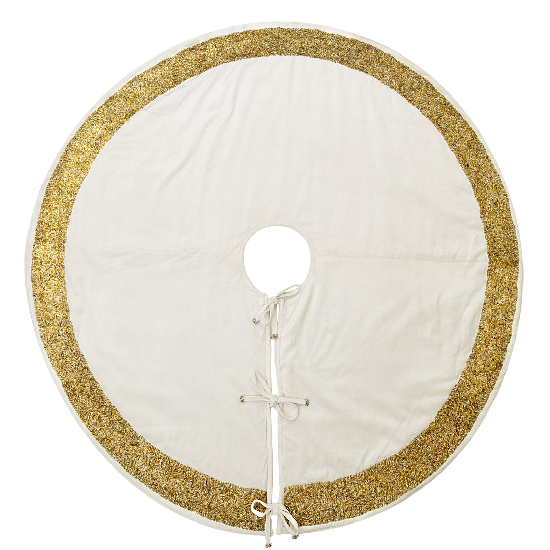 Velvet Christmas Tree Skirt with Hand Beaded Gold Border  Arcadia Home 
