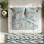 Ensemble de literie pour grand lit 7 pièces d'inspiration rétro, motif floral bleu doux avec microfibre ultra-confortable