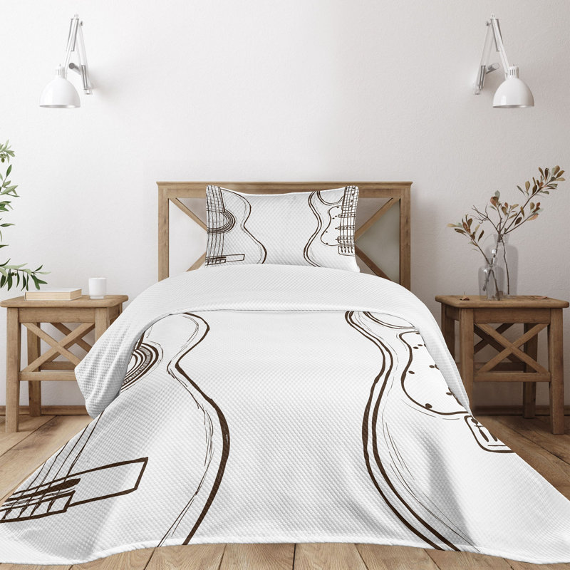 White Quilted Twin Bedspread Set with Pillow Sham