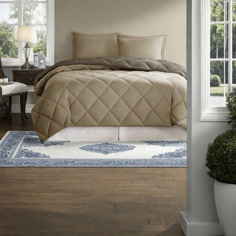 Reversible Diamond Quilting Bedding Sets, Polyester Comforter, Cozy Home Style