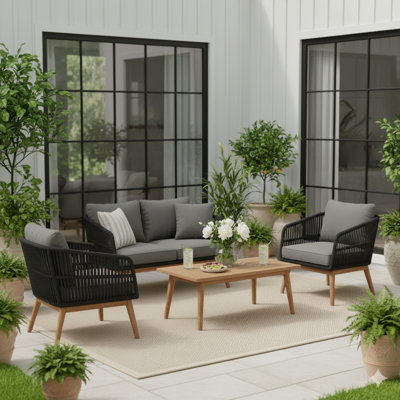 Haoyu 4 Piece Wood Sofa Seating Group with Cushions by George Oliver
