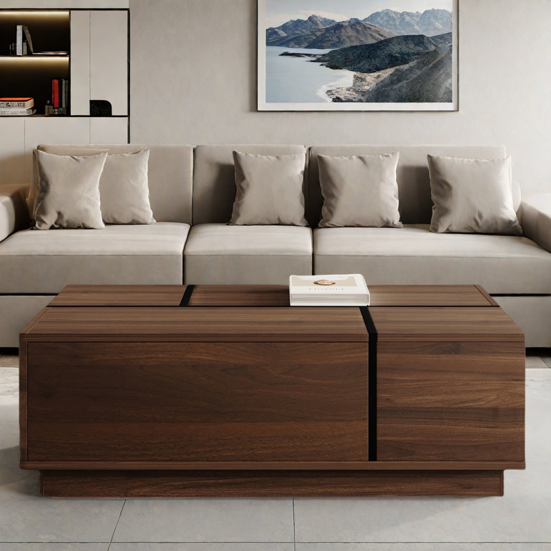 Rectangular Sliding Top Coffee Table With 2 Drawers And 2 Hidden Storage Compartments