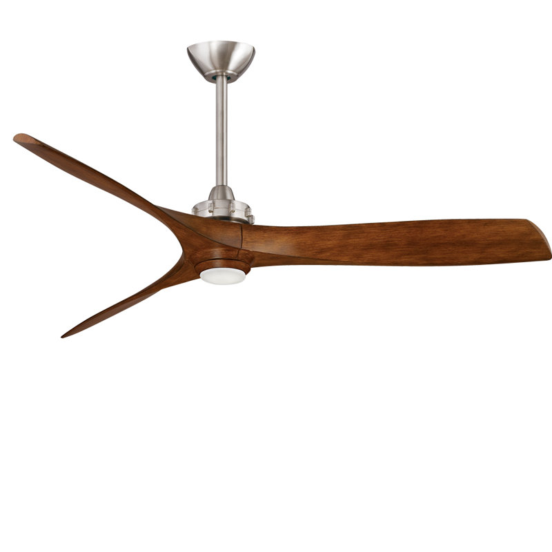60" Aviation 3 - Blade LED Standard Ceiling Fan with Remote Control and Light Kit Included, Brushed Nickel with Brown Blades