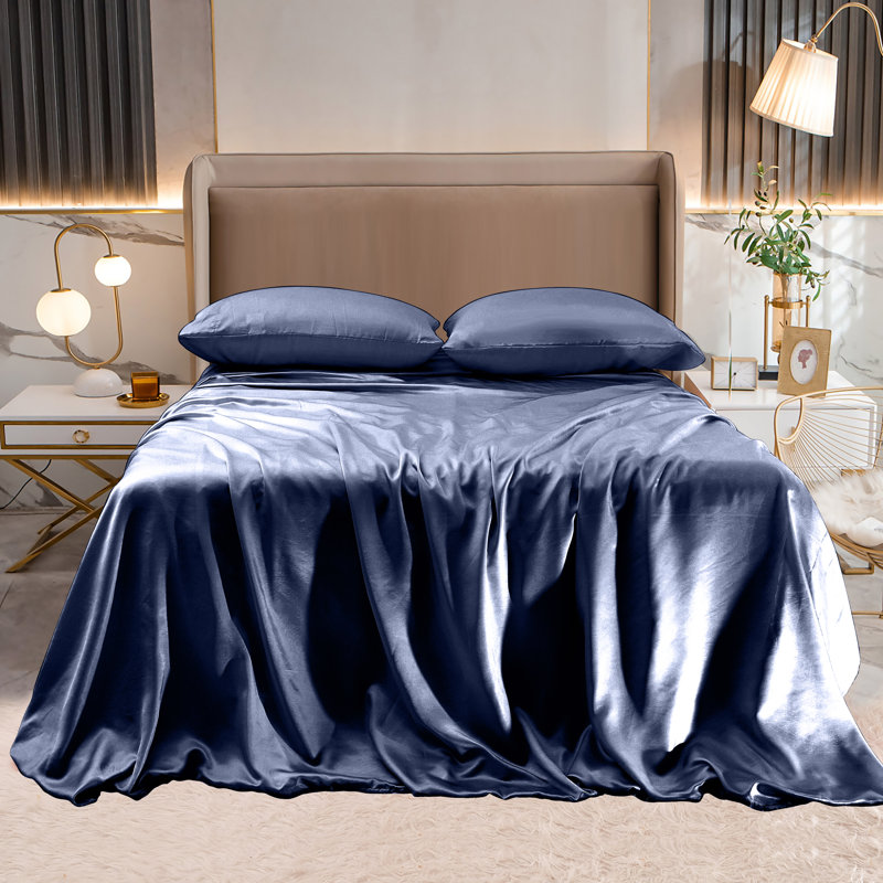 Elegant Comfort Luxurious 4-Piece Silky Satin Sheet Set, Skin And Hair Friendly, Wrinkle, Fade, Stain Resistant With Deep Pockets Fitted Sheet, Cooling Soft Satin Sheet Set