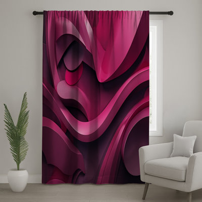 Pink Abstract Curves Window Curtains, Abstract Sheer & Blockout Curtains - 1 Panel