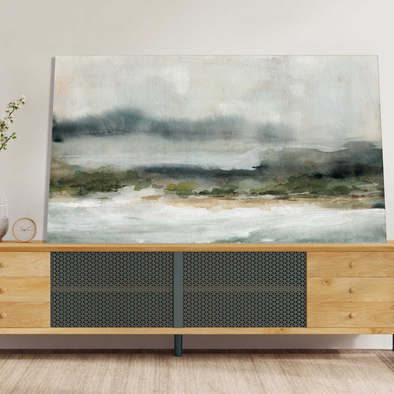 «Textured Rain I» par Carol Robinson - Peinture, L 30 po x H 18 po, Toile tendue